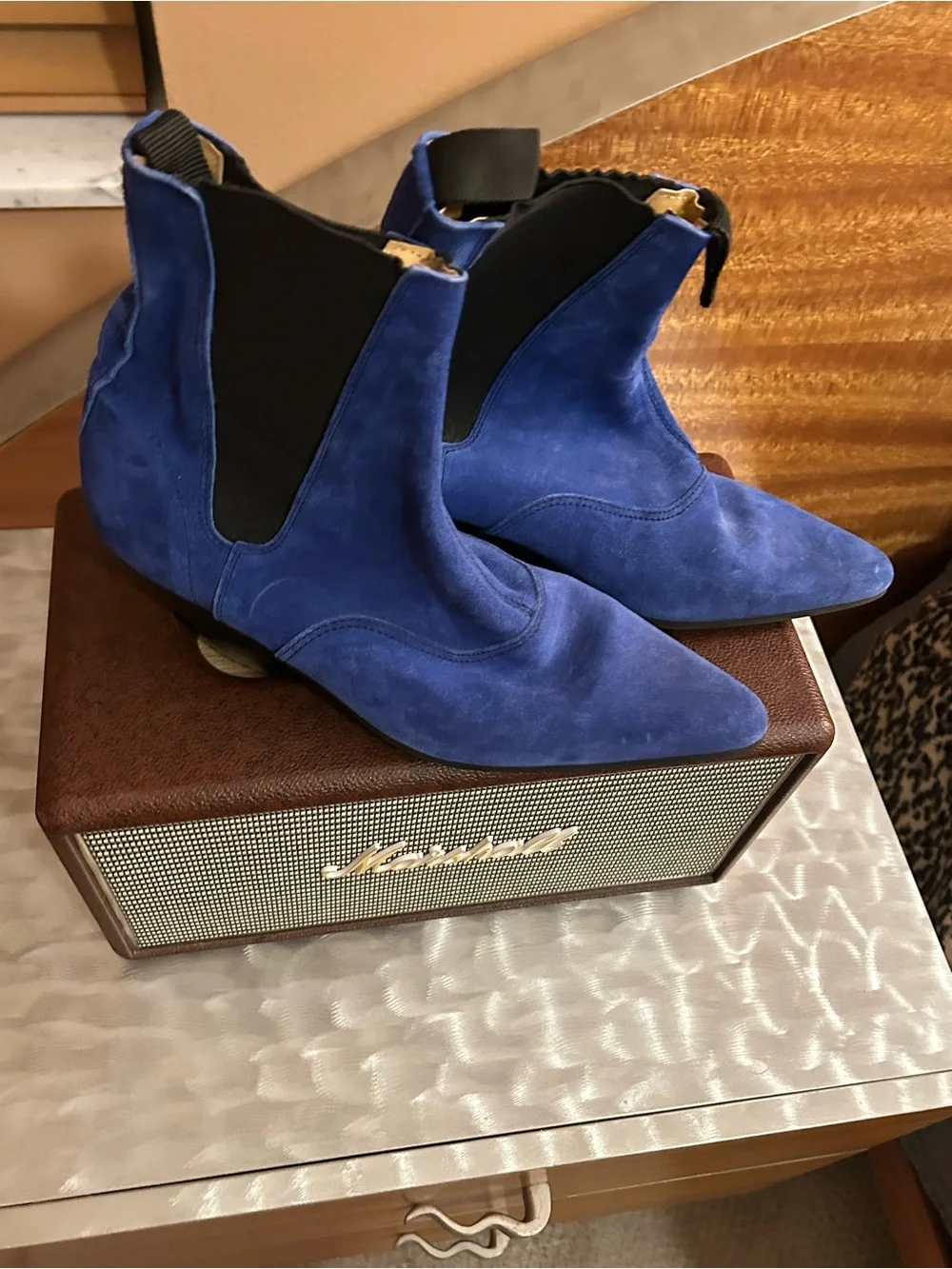 BEATLE BOOTS - Blue Suede Chelsea Ankle Boots - Men’s